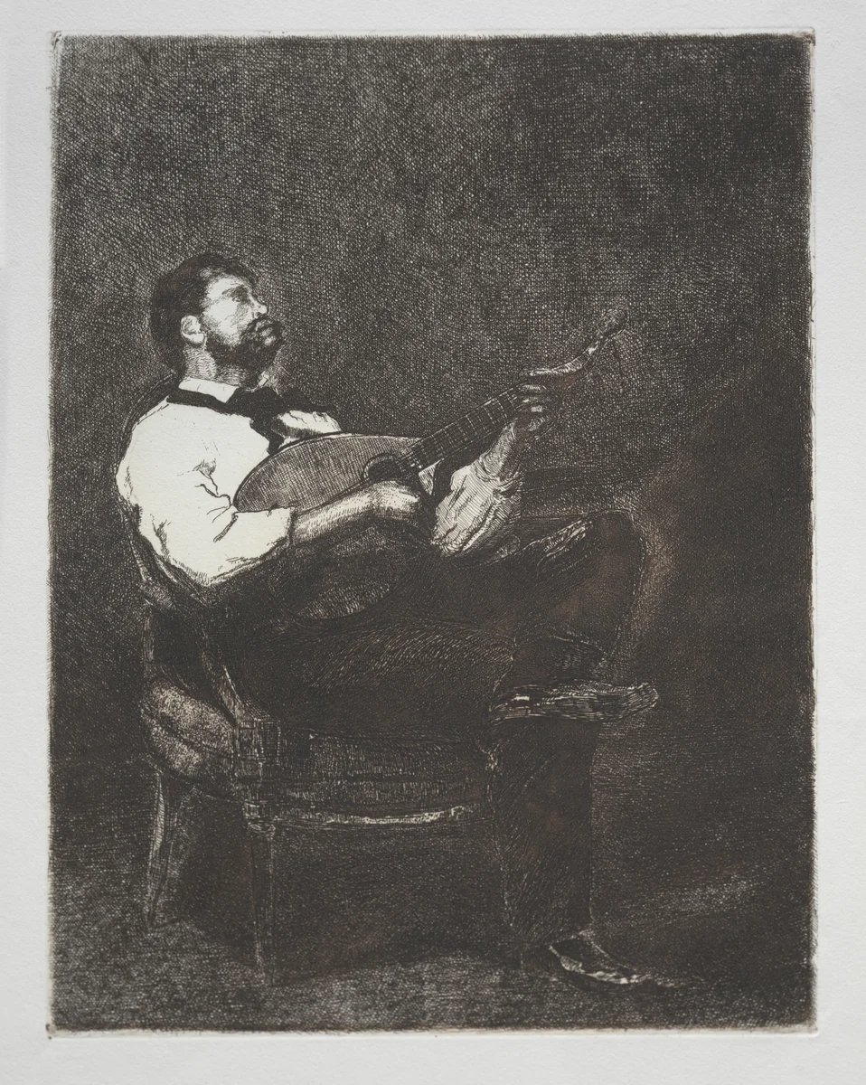 Guitar Player by François Bonvin, print, 1861