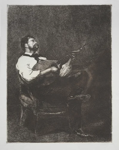 Guitar Player by François Bonvin, print, 1861