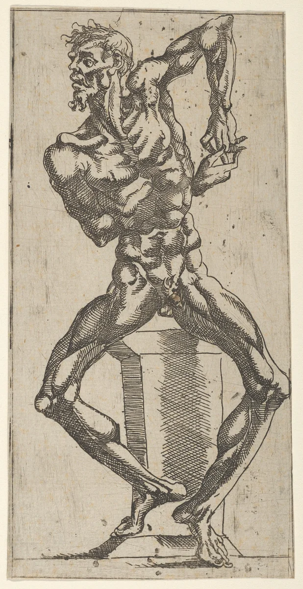Naked Figure leaning on a Pedestal by Juste de Juste, print, 1540-1550