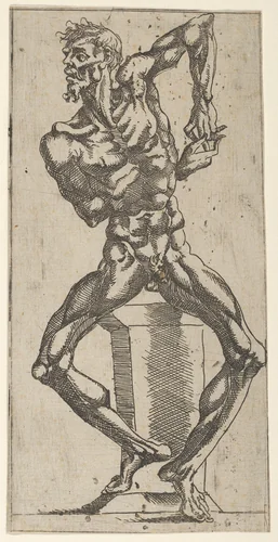Naked Figure leaning on a Pedestal by Juste de Juste, print, 1540-1550