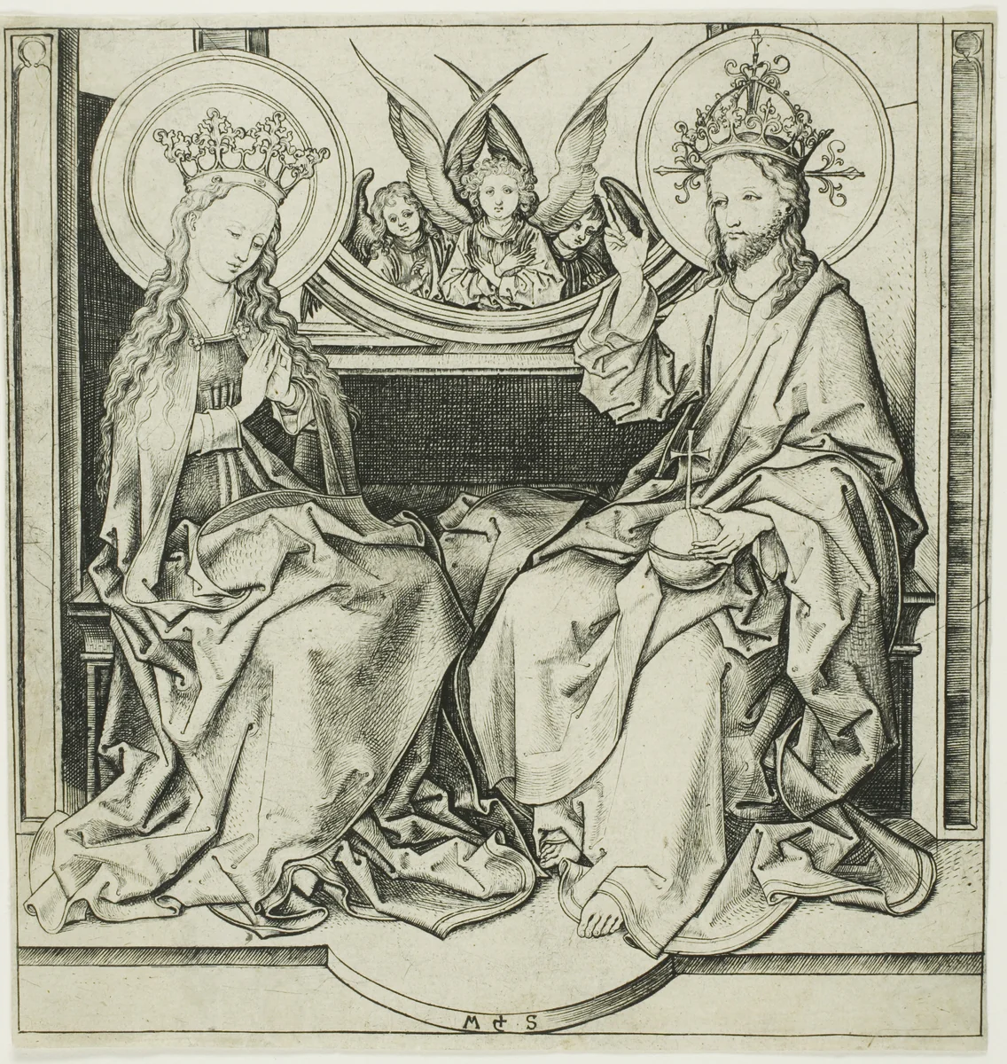 Christ Blessing the Virgin by Martin Schongauer, print, 1471-1481