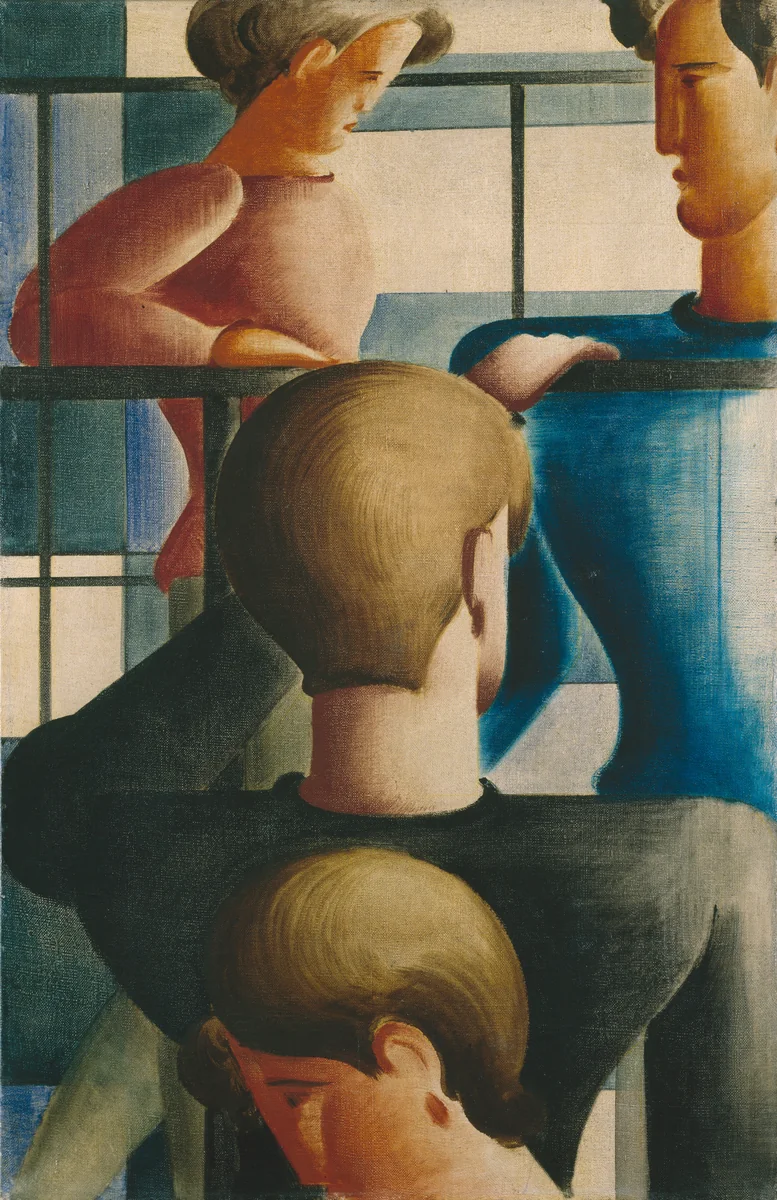Gruppe am Geländer I by Oskar Schlemmer, painting, 1931