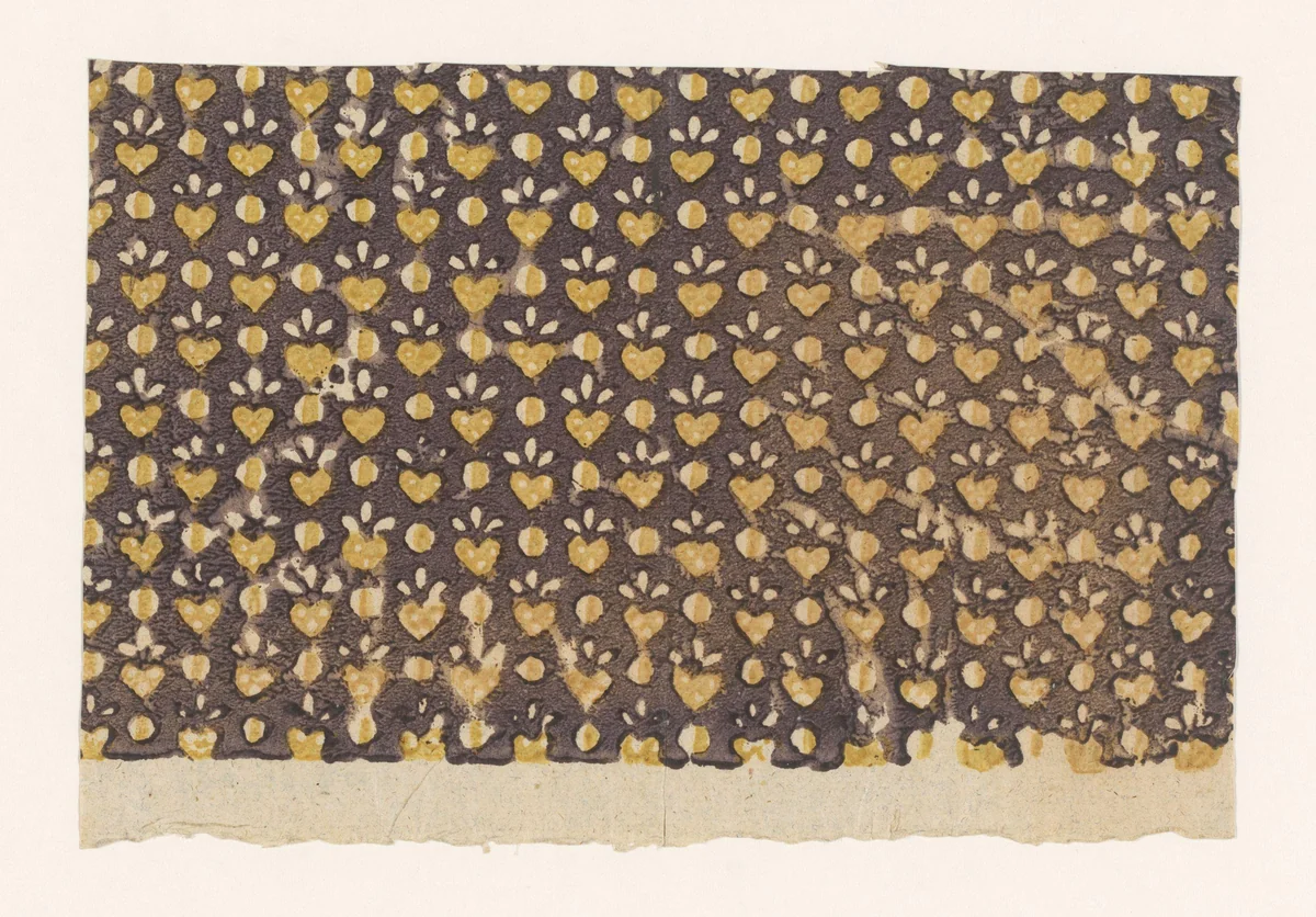 Blad met strooipatroon van hartjes en stippen by anonymous, print, 1750-1900