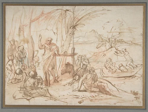 Saint John the Baptist Preaching. by Pier Francesco Mola, drawing, 1612-1666