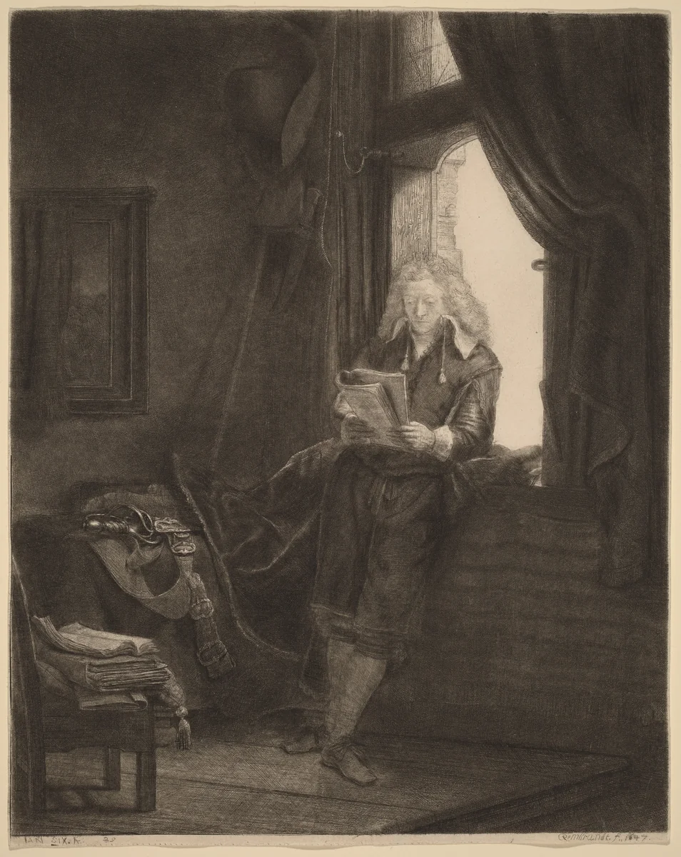 Jan Six by Rembrandt van Rijn, print, 1647