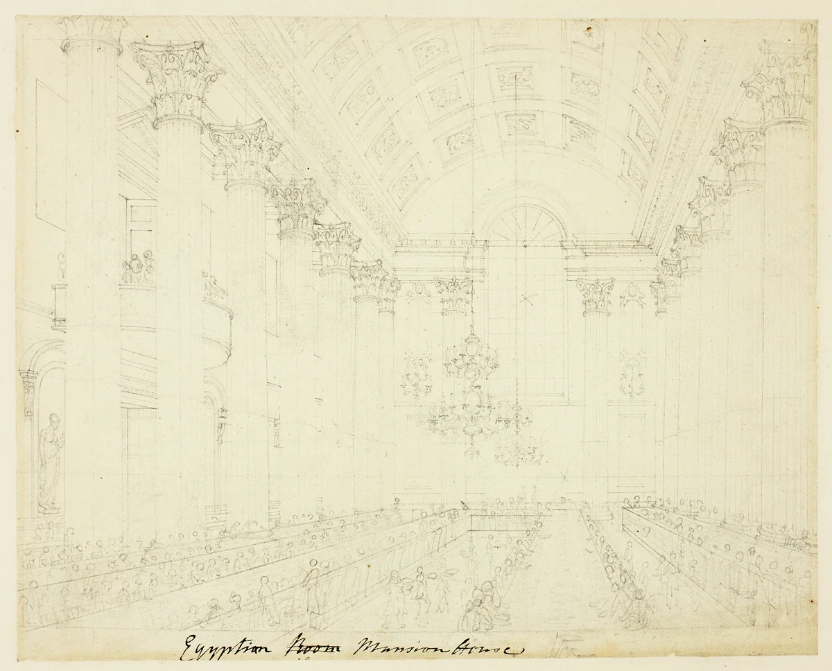 Study for Egyptian Hall Mansion House, from Microcosm of London by Augustus Charles Pugin
Thomas Rowlandson, drawing, 1807-1809