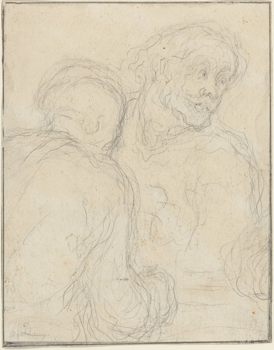 Two Men by Honoré Daumier, drawing, 1808-1879