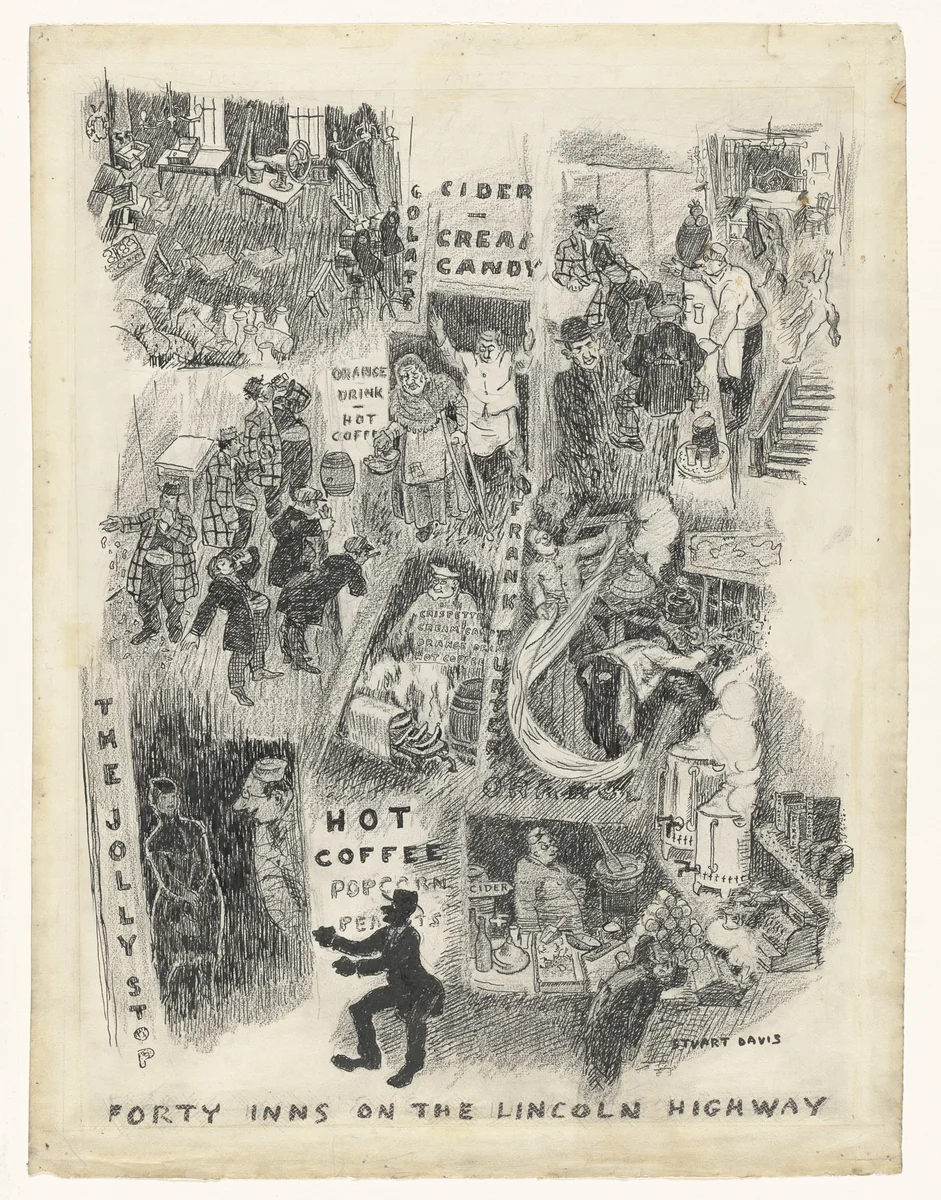 Forty Inns on the Lincoln Highway by Stuart Davis, drawing, 1916