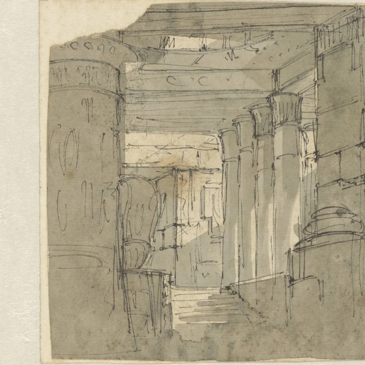 Trapopgang in een Egyptisch aandoende tempel by anonymous, drawing, 1790-1810