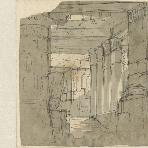 Trapopgang in een Egyptisch aandoende tempel by anonymous, drawing, 1790-1810