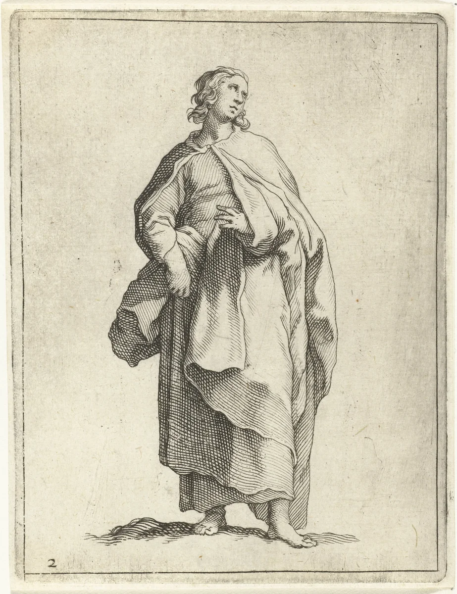 Staande man met lange jas by Frederick Bloemaert, print, 1635-1669