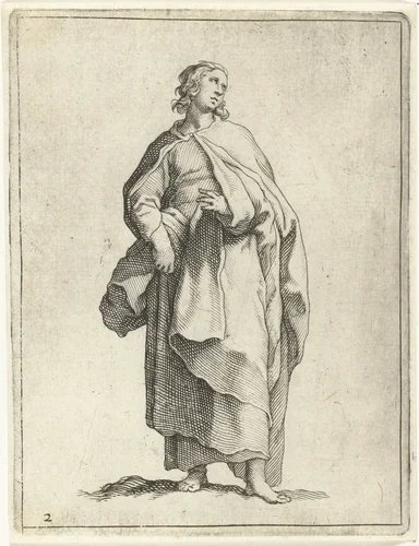 Staande man met lange jas by Frederick Bloemaert, print, 1635-1669