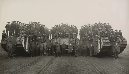 British Workers and Tanks They Built, World War I by Unidentified Photographer, photograph, 1914