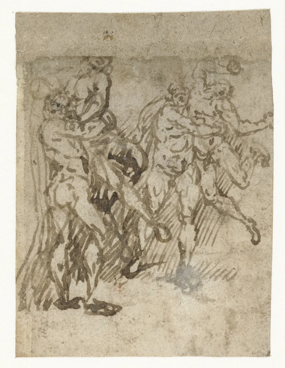Twee studies voor Hercules en Antaeus by Lambert Lombard, drawing, 1516-1566