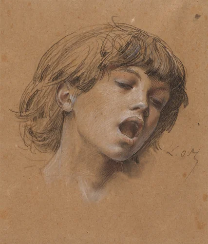 Head of a Boy Singing (Study for Music) by Luc-Olivier Merson, drawing, 1893-1903