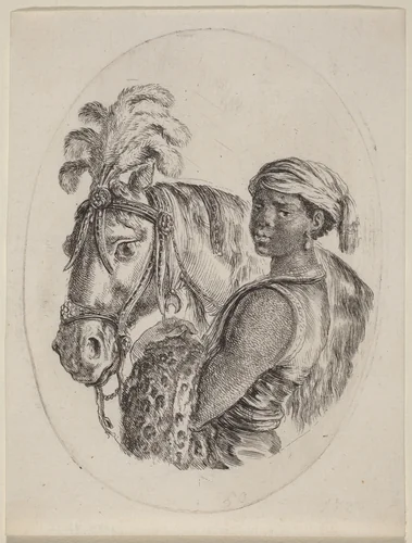 Black Groom with an Arabian Horse by Stefano della Bella, print, 1649-1650