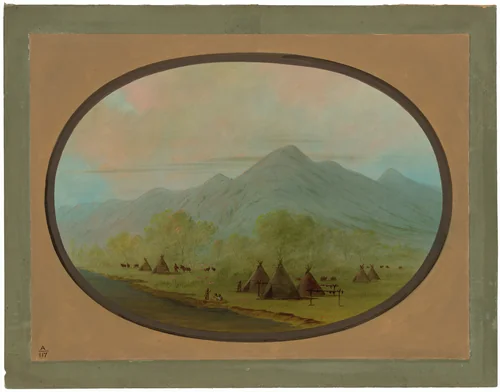 A Small Crow Village by George Catlin, painting, 1855-1869