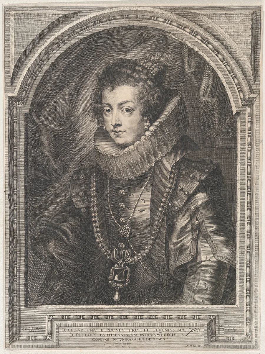 Portrait of Elisabeth of Bourbon, Queen of Spain by Paulus Pontius, print, 1632