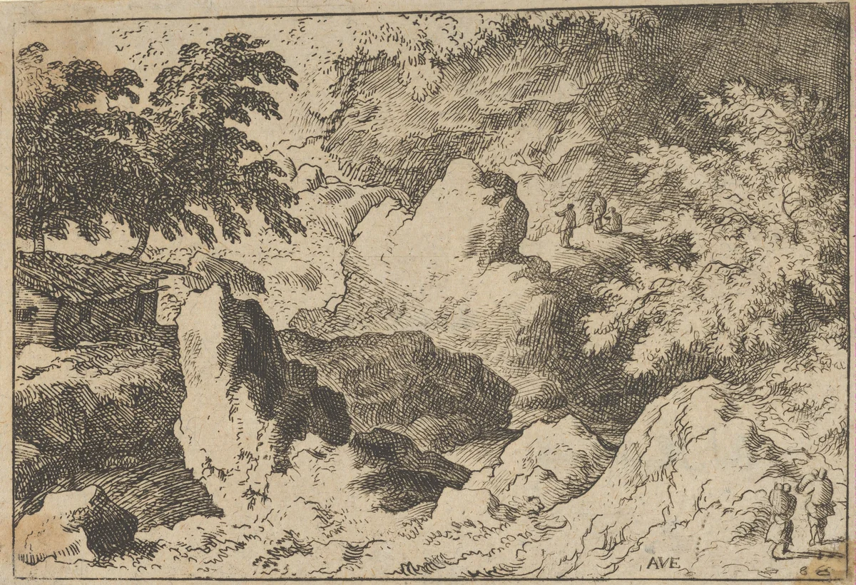 The Three Men on the Rock by Allart van Everdingen, print, 1621-1675