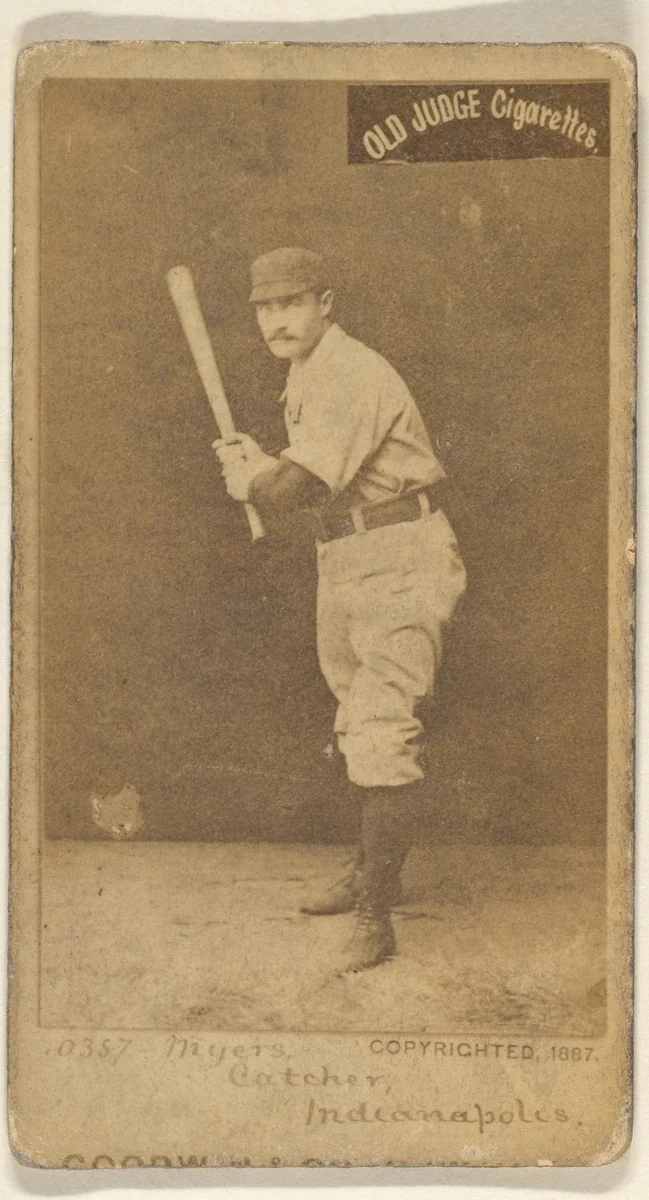 Myers, Catcher, Indianapolis, from the Old Judge series (N172) for Old Judge Cigarettes by Goodwin & Company, photograph, 1887