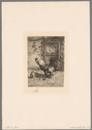 Kuiken bij een grote haan by John Buxton Knight, print, 1853-1883