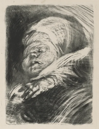 Newborn in a Bonnet (Le nouveau-né au bonnet] by Eugène Carrière, print, 1890