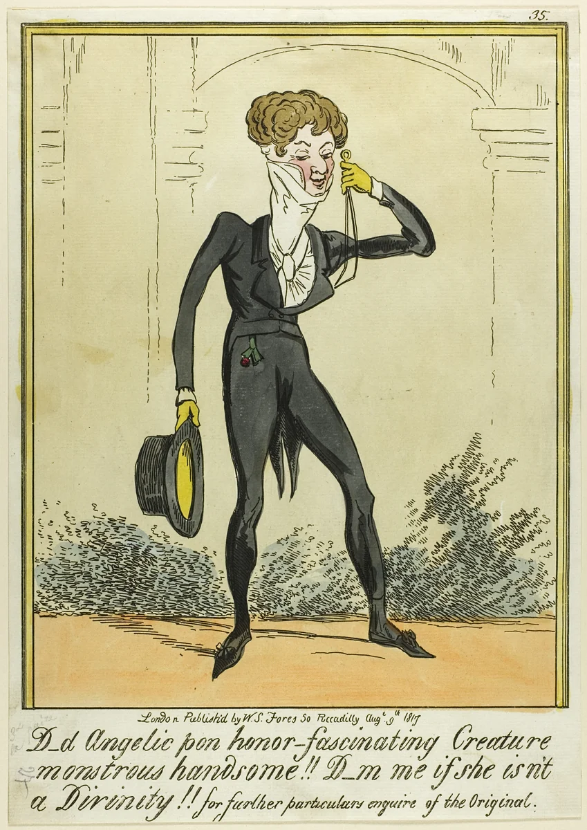D_d Angelic pon honor-Fascinating Creature Monstrous Handsome!! by George Cruikshank, print, 1817