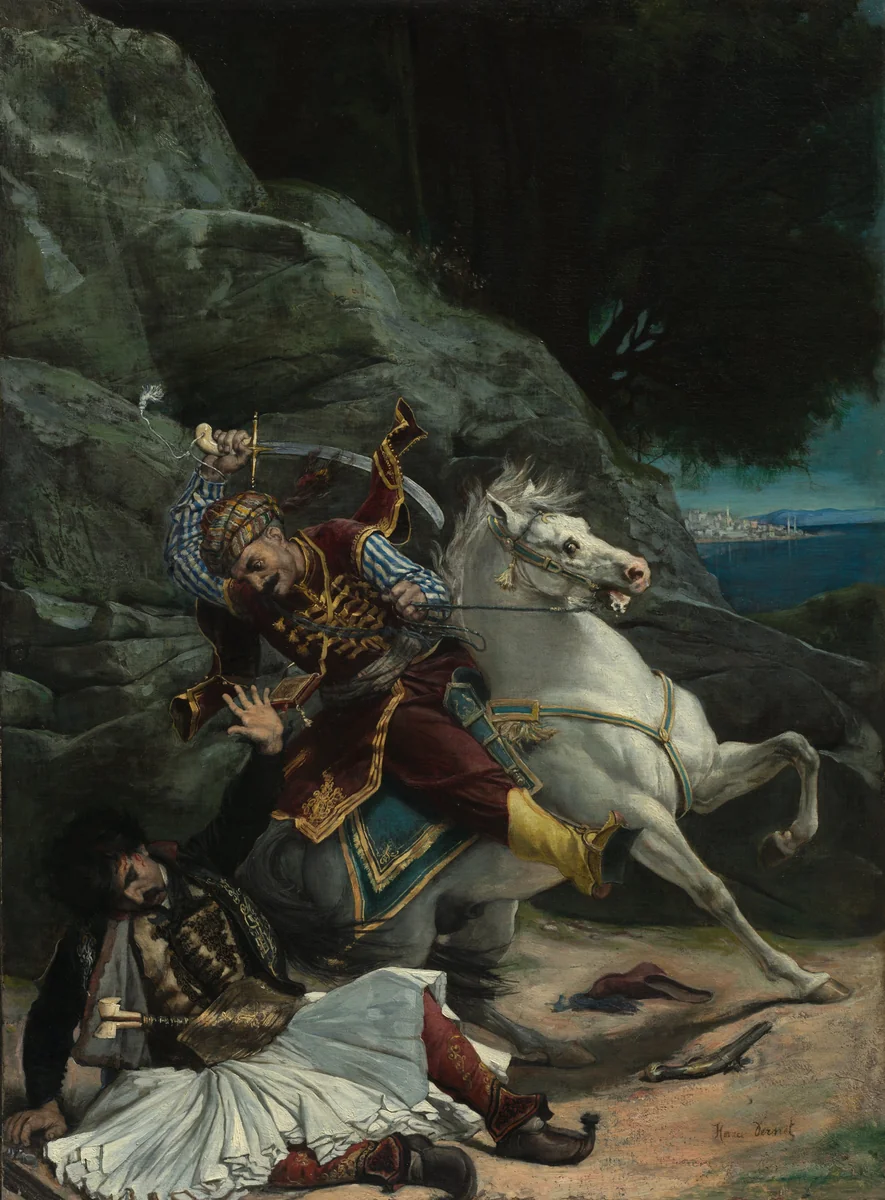 Combat of a Greek and a Turk by Horace Vernet, painting, 1835-1845