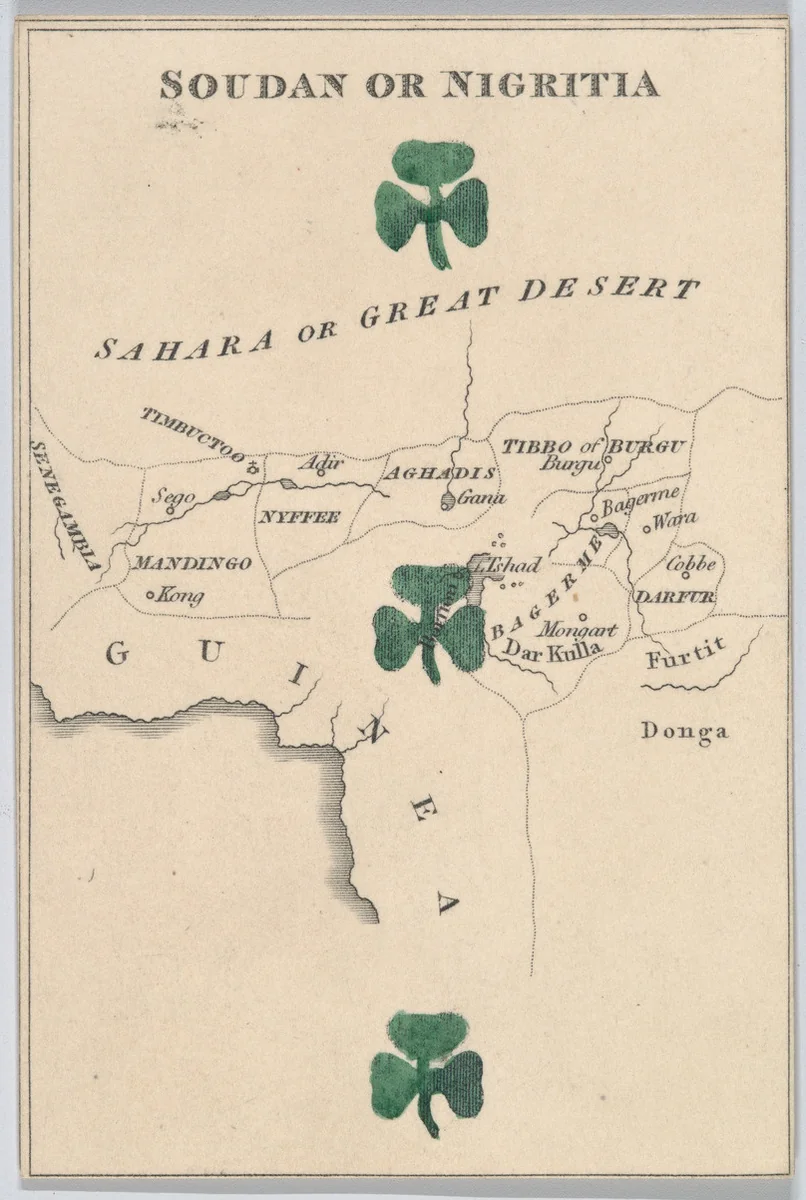 Soudan or Nigritia, from "Court Game of Geography" by William and Henry Rock, print, 1838-1855