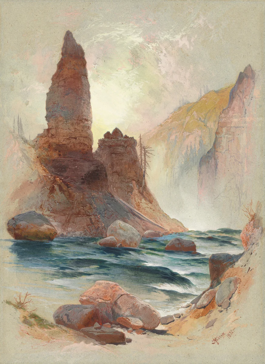 Tower at Tower Falls, Yellowstone by Thomas Moran, drawing, 1872