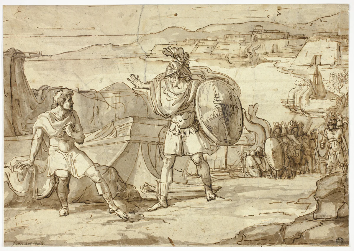 Scene from the Iliad: Confrontation of Two Warriors by Jacopino del Conte or Vincenzo Camuccini, drawing, 1775-1824