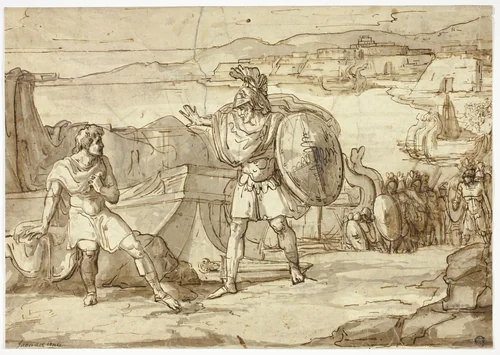 Scene from the Iliad: Confrontation of Two Warriors by Jacopino del Conte or Vincenzo Camuccini, drawing, 1775-1824