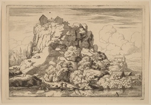 River at the Foot of a High Rock by Allart van Everdingen, print, 1645-1656