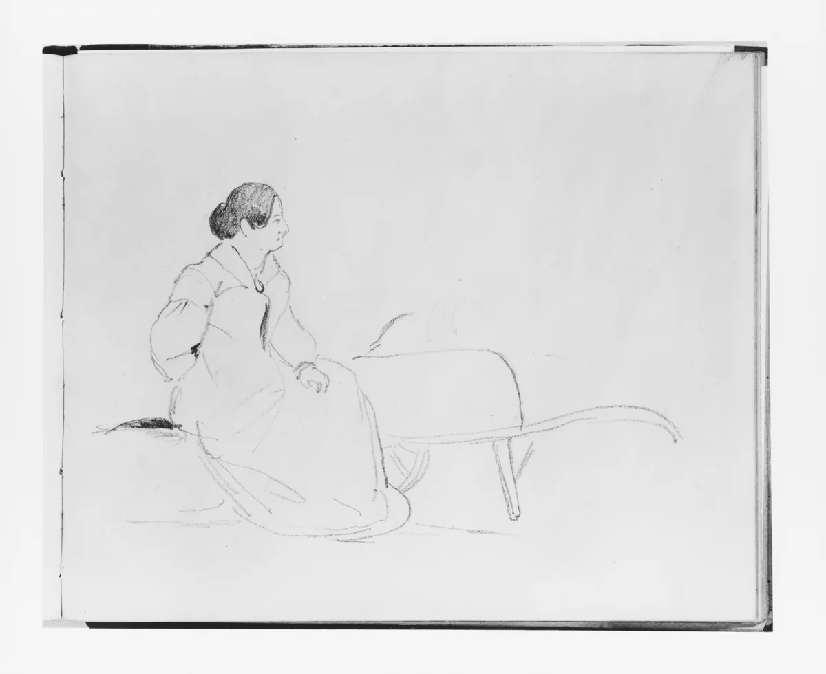 Woman Seated on a Barrel (from Sketchbook) by Francis William Edmonds, artwork, 1835-1839
