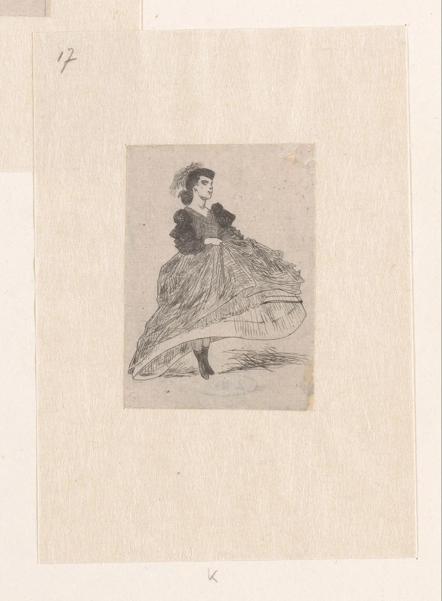 Vrouw met hoed en jurk by Félicien Rops, print, 1863
