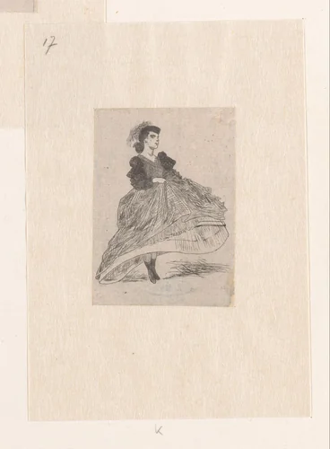 Vrouw met hoed en jurk by Félicien Rops, print, 1863