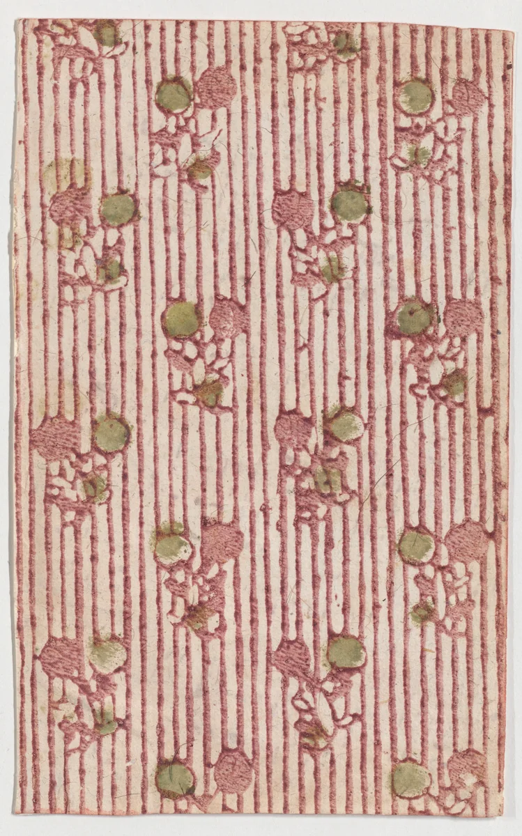 Sheet with overall striped pattern with circles by anonymous, print, 1800-1900