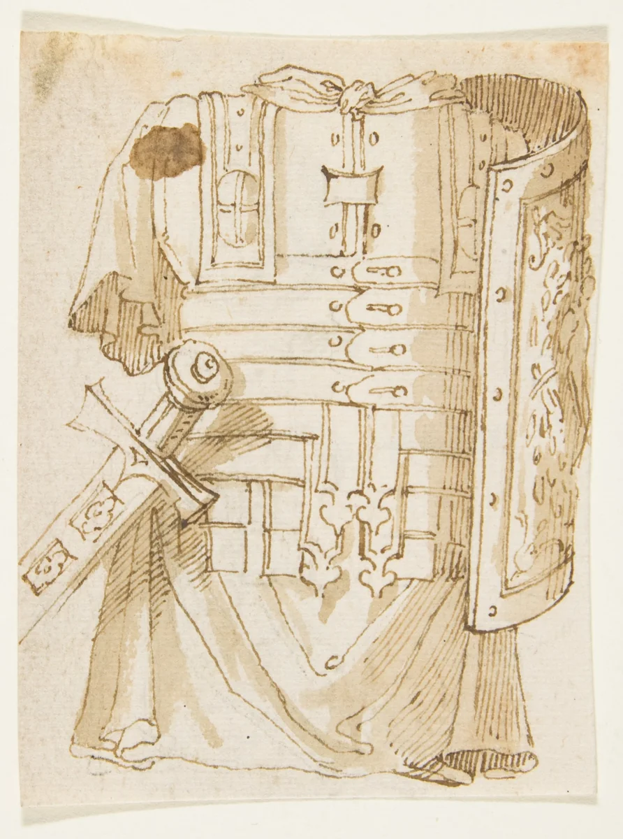 Antique Armor (recto); Architectural Fragment (verso) by anonymous, drawing, 1800-1899
