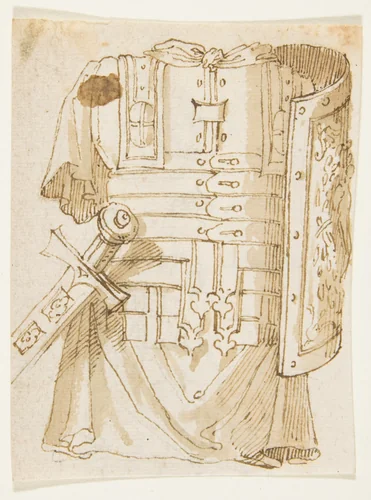 Antique Armor (recto); Architectural Fragment (verso) by anonymous, drawing, 1800-1899