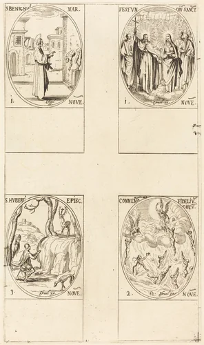 St. Benignus; Festival of All Saints; Commemoration of the Dead; St. Hubert by Jacques Callot, print, 1627-1637