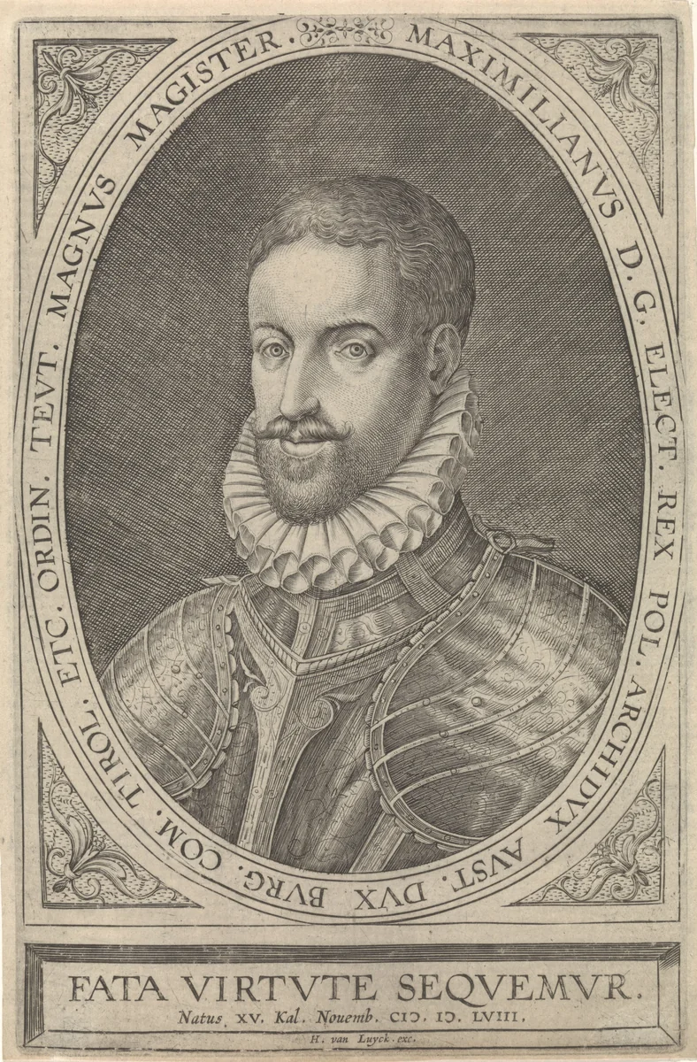 Portret van Maximiliaan III, aartshertog van Oostenrijk by anonymous, print, 1558-1599