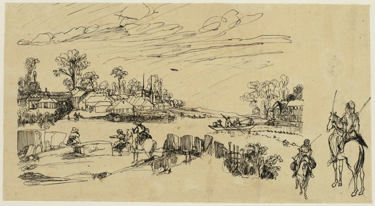 Horsemen and Fishermen by Rodolphe Bresdin, drawing, 1845-1885