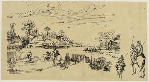 Horsemen and Fishermen by Rodolphe Bresdin, drawing, 1845-1885