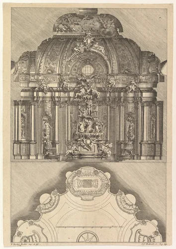 Cross-section and Floorplan of an Indoor Grotto by Gabriel Bodenehr, print, 1715-1800
