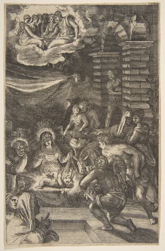 Adoration by Giulio Bonasone, print, 1545-1570