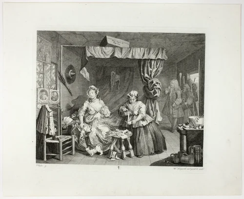 Plate three, from A Harlot's Progress by William Hogarth, print, 1732