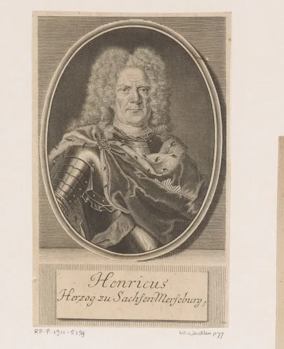 Portret van Heinrich von Sachsen-Merseburg by Johann Martin Bernigeroth, print, 1733