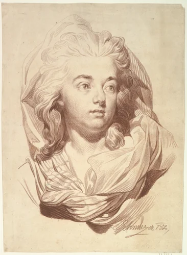 Head of a Woman with a Veil by Jakob Matthias Schmutzer, drawing, 1782