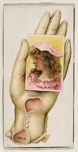 Card Number 5, cut-out from banner advertising the Opera Gloves series (G29) for Allen & Ginter Cigarettes by Allen & Ginter, print, 1885-1895