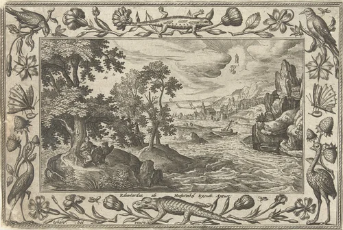 Apostel Johannes op Patmos by Unknown, print, 1582-1586